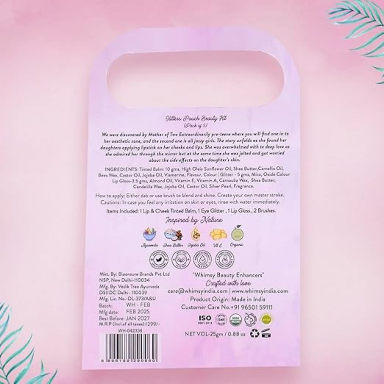 Whimsy 5-Piece Organic Makeup Kit for Girls, Preteens & Teens, Safe & Skin-Friendly Beauty Set.