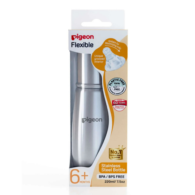Pigeon-Flexible Slim Neck Steel Feeding Bottle 220ml 6M+