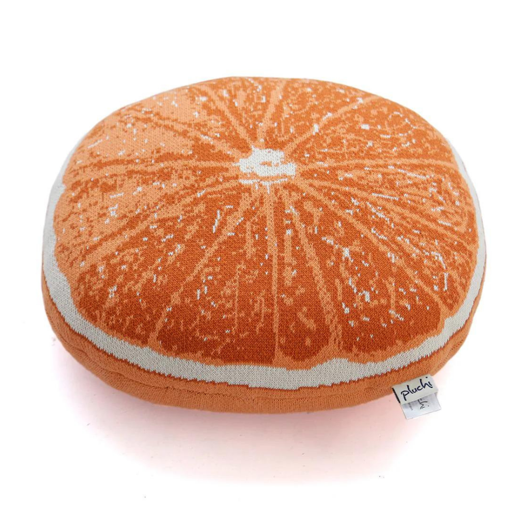 PLUCHI-JUICY ORANGE Cotton Knitted Shaped Cushion Pillow for Baby / Kids (Bright Orange / Natural)