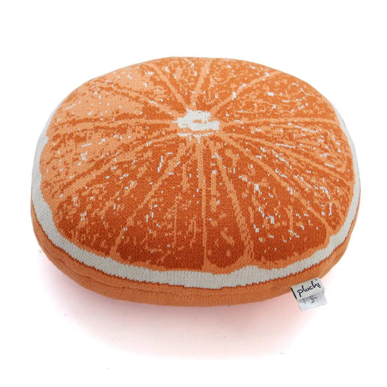 PLUCHI-JUICY ORANGE Cotton Knitted Shaped Cushion Pillow for Baby / Kids (Bright Orange / Natural)