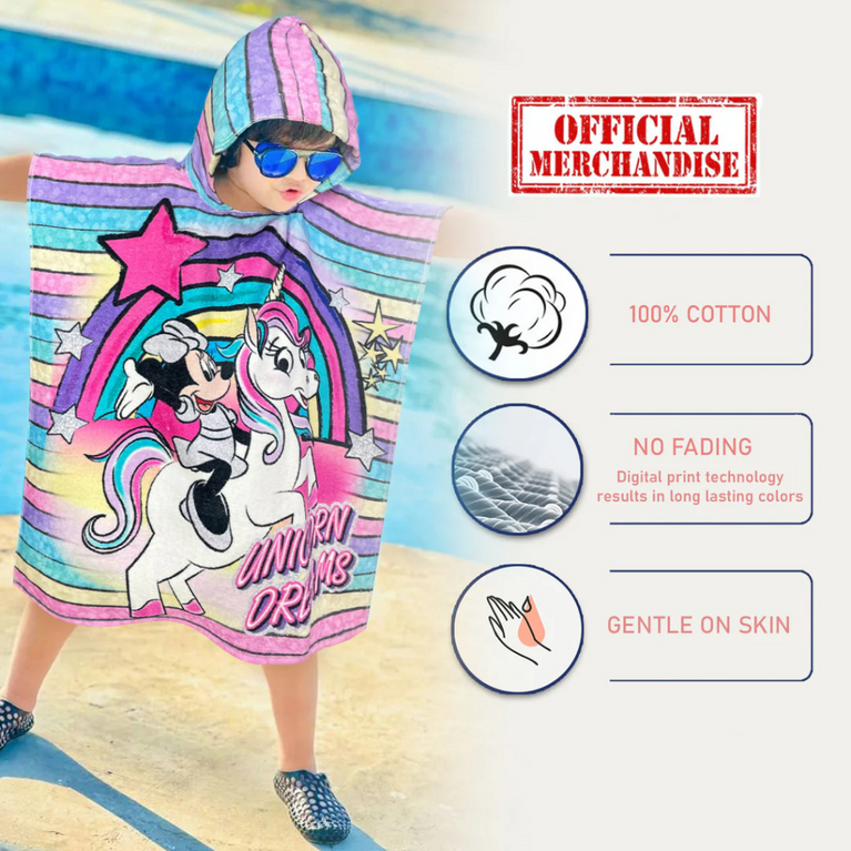 SASSOON Disney Minnie & Unicorn Kids Hooded Poncho in 400 GSM