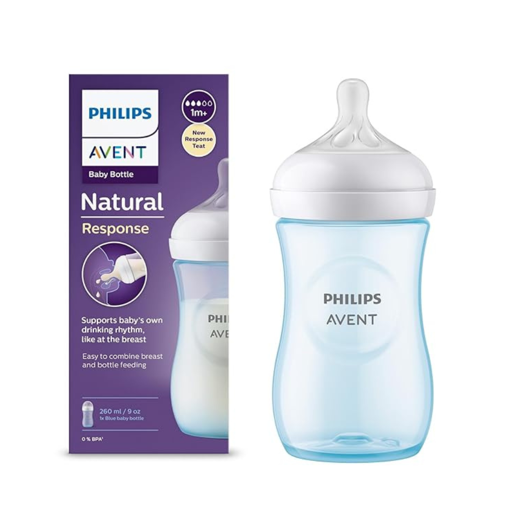 Philips Avent- Blue Natural Baby Feeding Bottle ,Uniquely Designed Nipple releases milk only when baby drinks | Pack of 1 | Blue ,SCY903/21