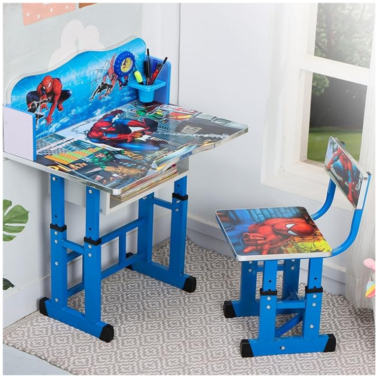 Wolf-Patented Multi-Functional Kids Study Table Chair Set with Adjustable Height-(SPIDERMAN)