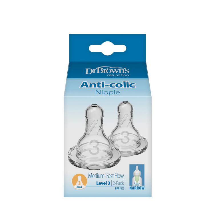 Dr. Brown's Silicone Natural Flow Level 3 Narrow Nipple (Clear) - Set of 2
