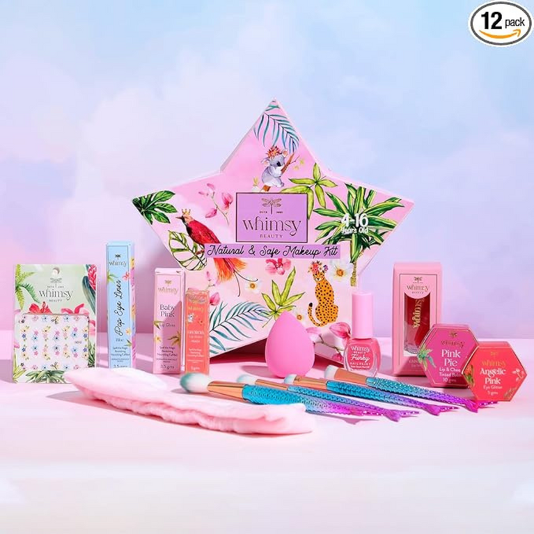 Whimsy 12-Piece Organic Makeup Kit for Girls & Teens |Real & Non-Toxic Beauty Set for Kids 4-16 years