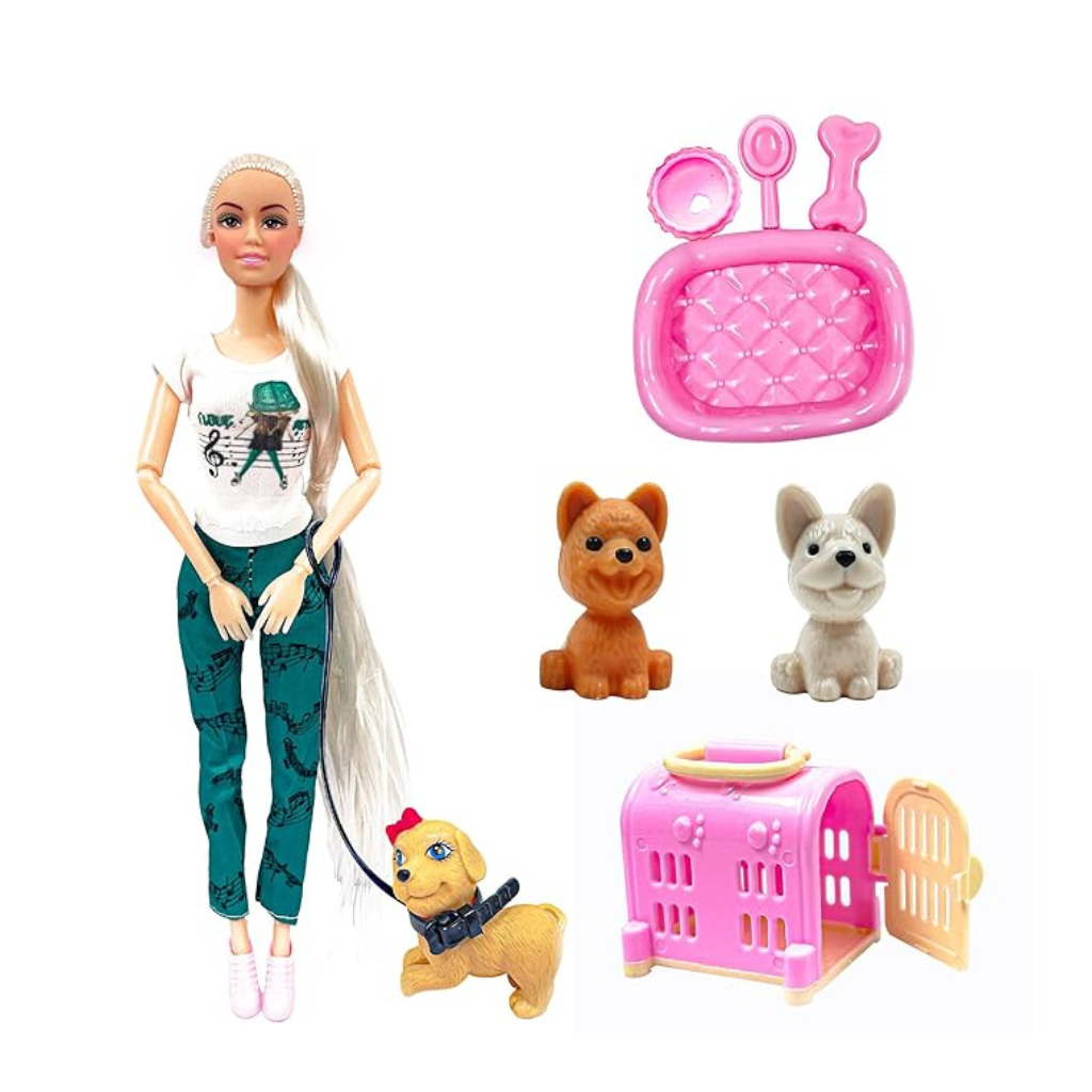 Doll Set with 2 Pet Dogs