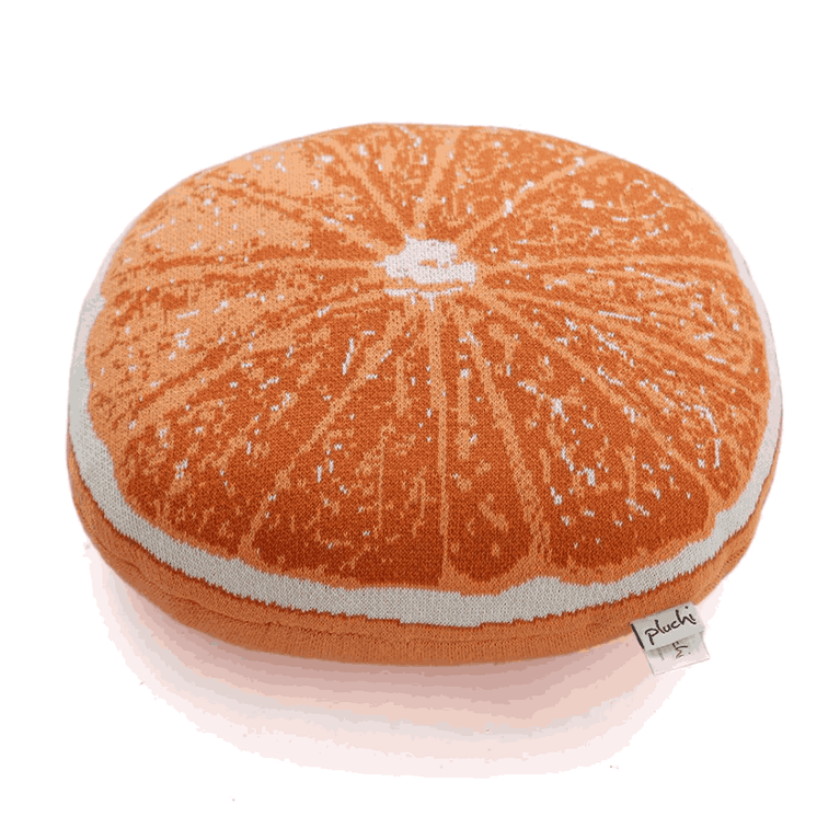 PLUCHI-JUICY ORANGE Cotton Knitted Shaped Cushion Pillow for Baby / Kids (Bright Orange / Natural)
