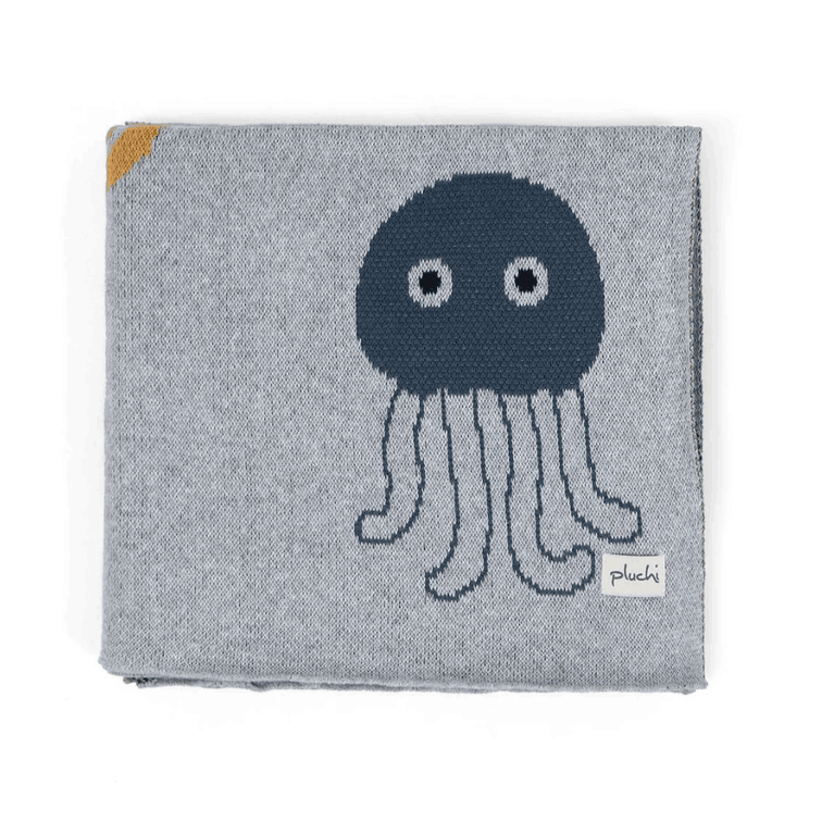 PLUCHI-BABY BLANKET WONDER OF THE SEA Soft Grey Melange & Multi Color Cotton Knitted Ac Blanket For Baby / Infant / New Born For Use In All Seasons
