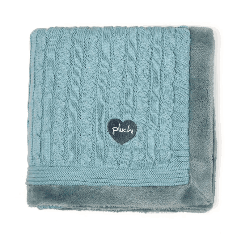 PLUCHI-BABY BLANKET Baby Blue Cotton Knitted Blanket With Faux Fur Back For Babies