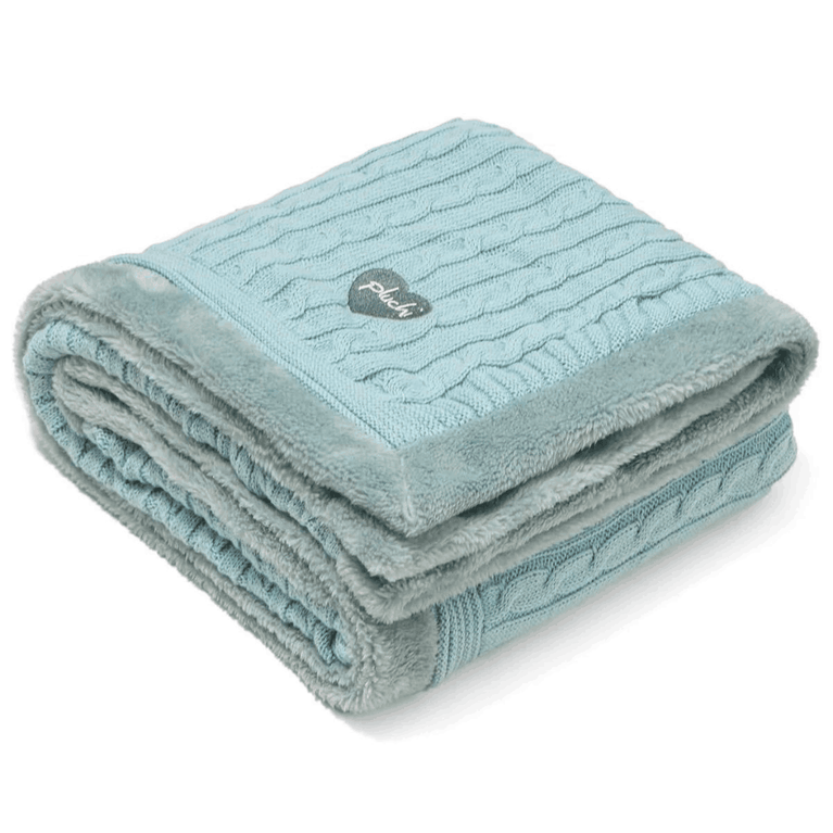 PLUCHI-BABY BLANKET Baby Blue Cotton Knitted Blanket With Faux Fur Back For Babies