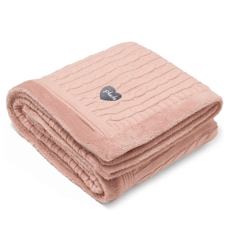 PLUCHI-BABY BLANKET Baby Pink Cotton Knitted Blanket With Faux Fur Back For Babies