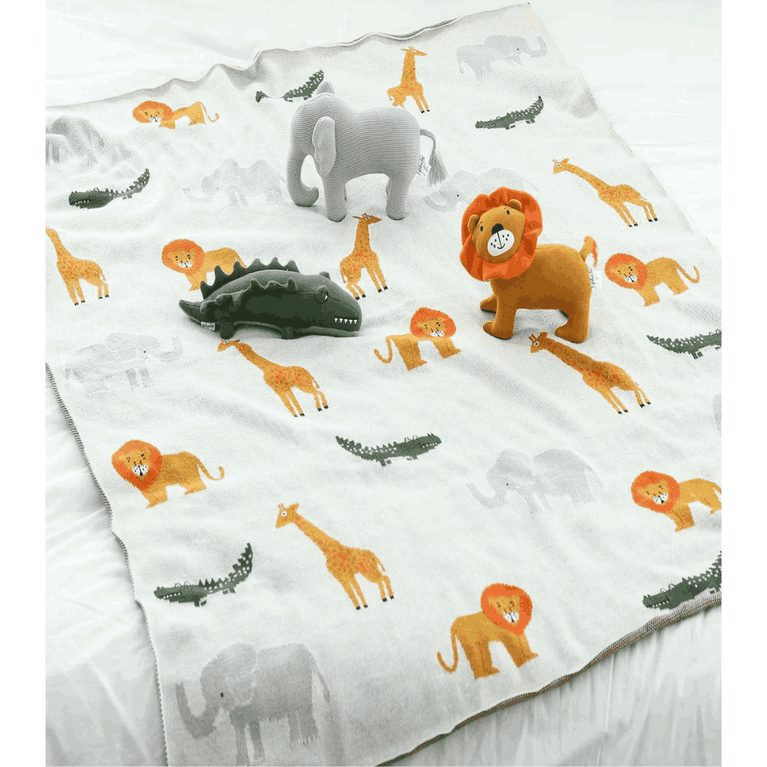 PLUCHI-BABY BLANKET WILD SAFARI & Multi Color Knitted Blanket with Faux Fur Back for Babies