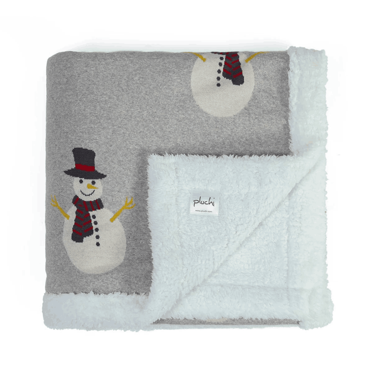 PLUCHI-BABY BLANKET SNOWMAN SHERPA Cotton Knitted Blanket For Kids For Use In All Seasons (2 to 4 Years for Kids)