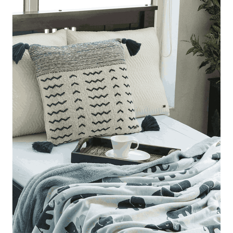 PLUCHI-BABY BLANKET INDIAN ELEPHANT Cotton Knitted Blanket with Faux Fur Back for Babies