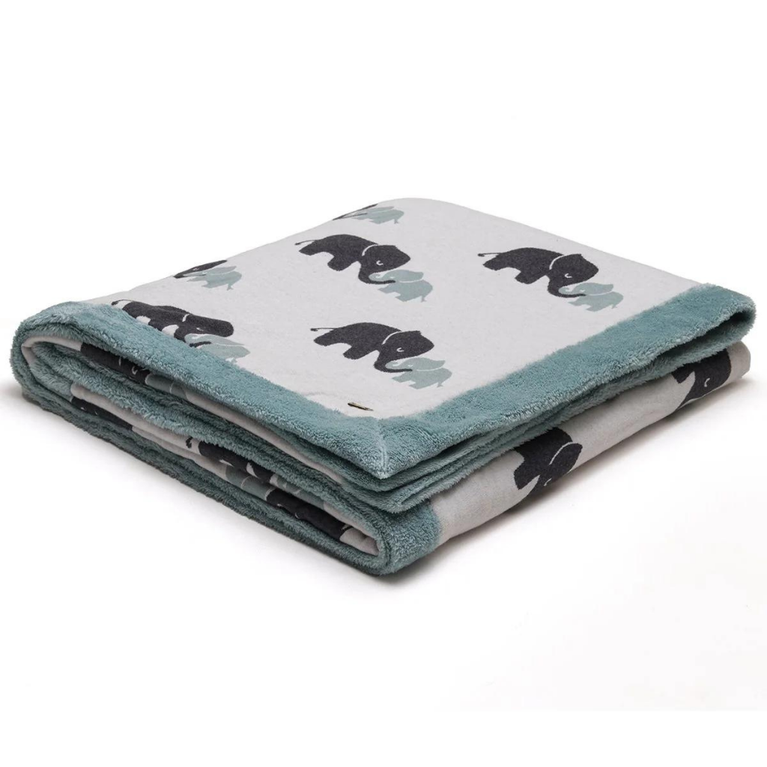 PLUCHI-BABY BLANKET INDIAN ELEPHANT Cotton Knitted Blanket with Faux Fur Back for Babies