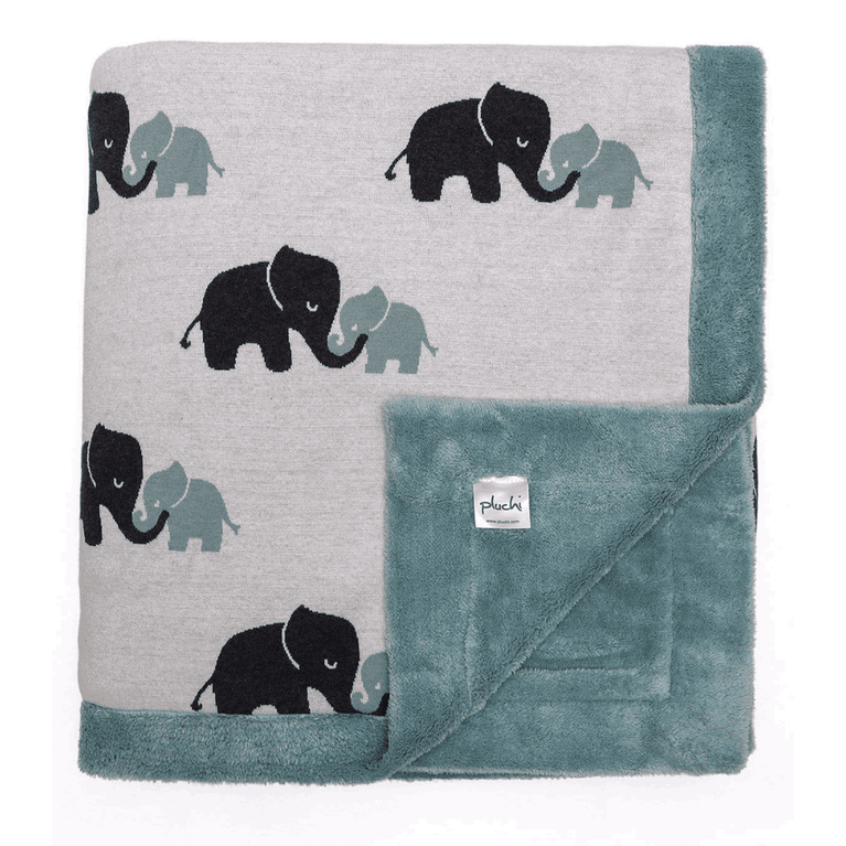 PLUCHI-BABY BLANKET INDIAN ELEPHANT Cotton Knitted Blanket with Faux Fur Back for Babies