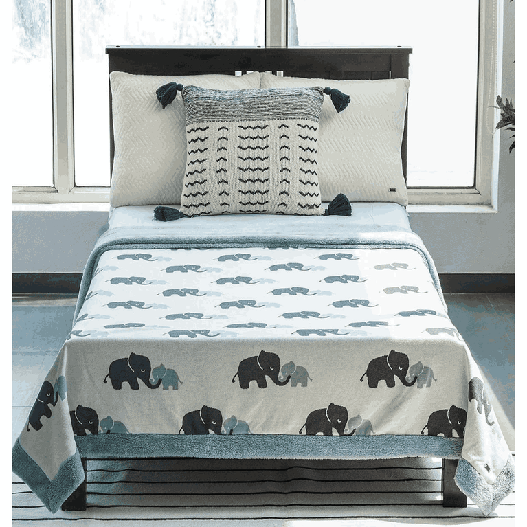 PLUCHI-BABY BLANKET INDIAN ELEPHANT Cotton Knitted Blanket with Faux Fur Back for Babies