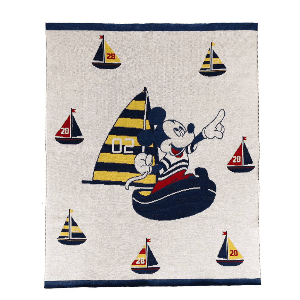 PLUCHI-AC BLANKET MICKEY ON SAIL BOAT 100% Cotton Knitted All Seasons AC Blanket for Babies in Multi Color (0-18 Months)