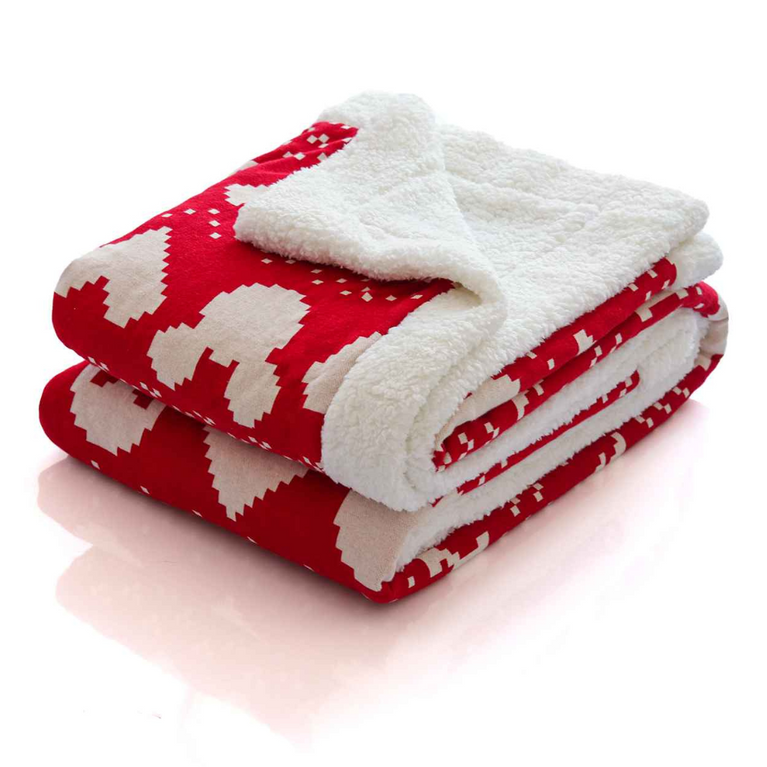PLUCHI-AC BLANKET FAIRISLE CHRISTMAS Cotton Knitted Kids Single Bed Blanket with Warm Sherpa Fabric (4 to 14 Years)