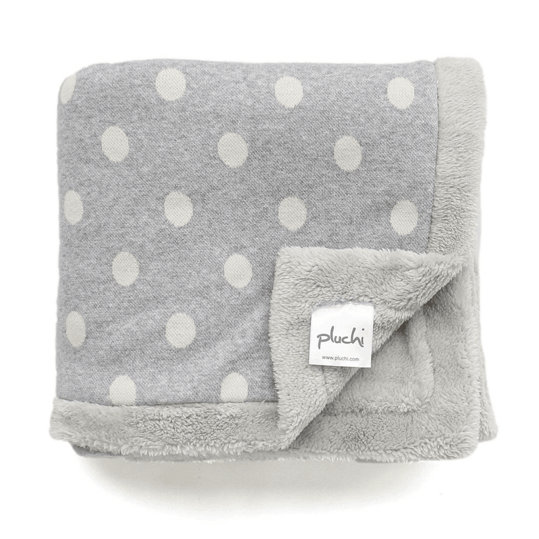 PLUCHI-BABY BLANKET DOTS PRINT Cotton Knitted Blanket with Faux Fur Back for Babies