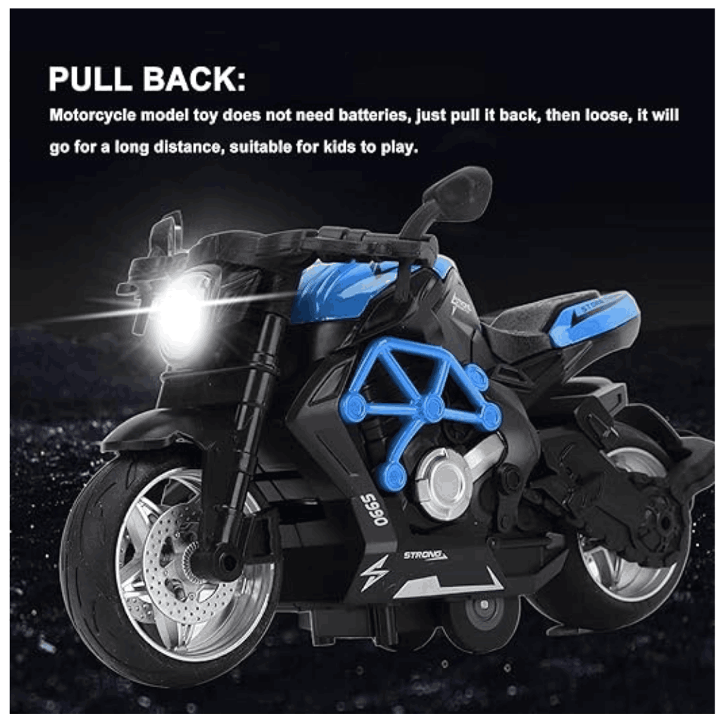 Pullback Motorcycle Toy with Music and Lights, Latte Design, for Boys Ages 3-8