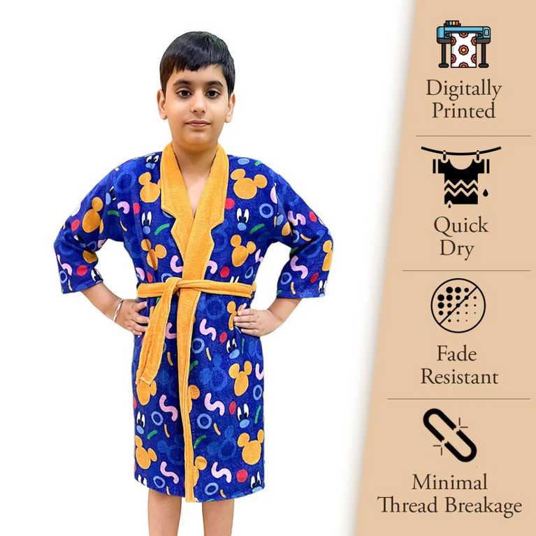 SASSOON Disney Mickey Mouse Printed Cotton Bathrobe for Kids