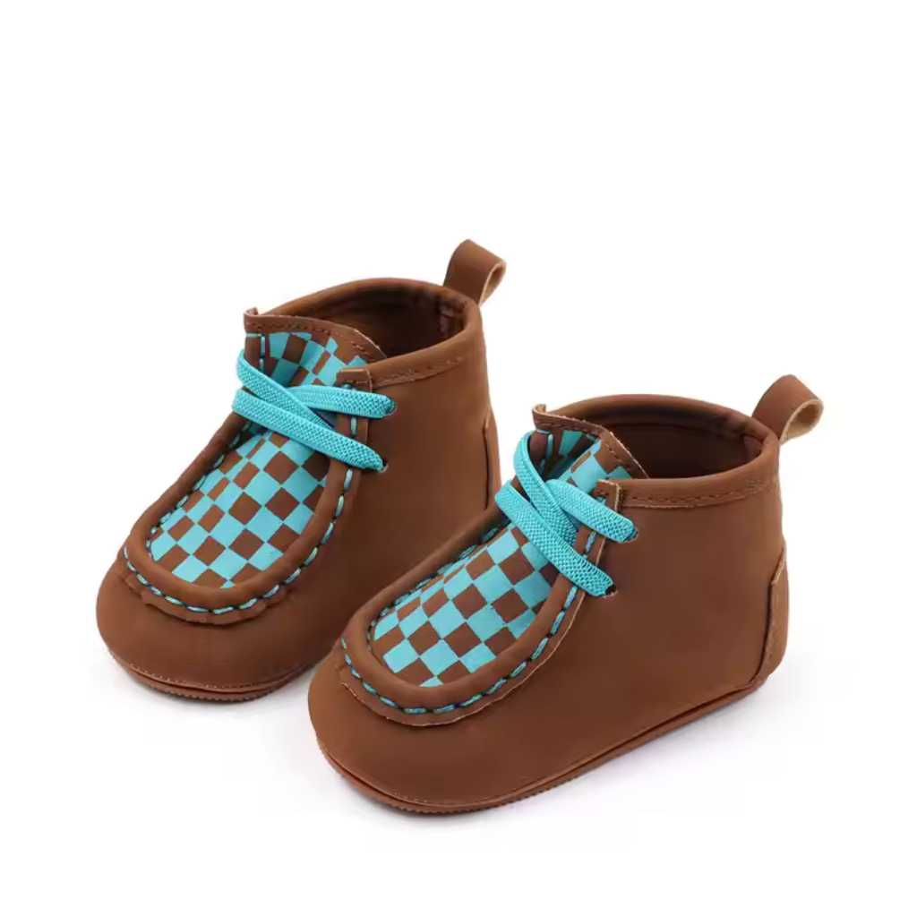 Fashion Trend Baby Casual Shoes Suede Plaid High Top Baby Prewalker Shoes