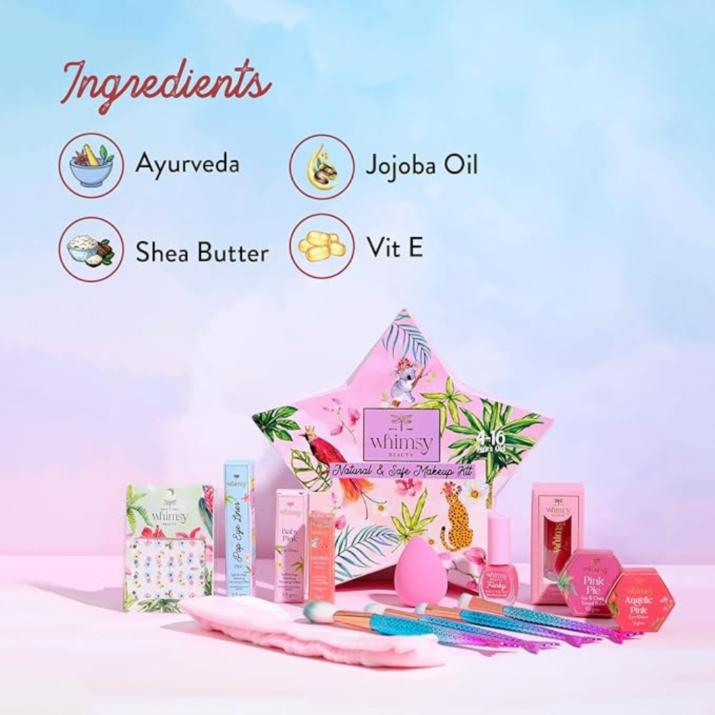 Whimsy 12-Piece Organic Makeup Kit for Girls & Teens |Real & Non-Toxic Beauty Set for Kids 4-16 years