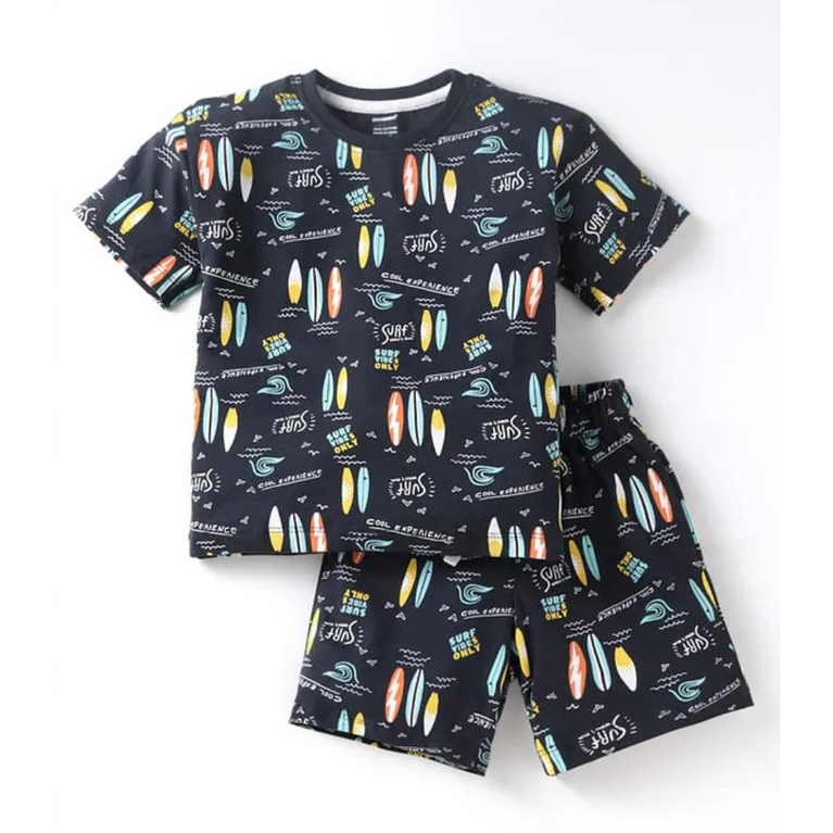 CUCUMBER Sinker Knit Half Sleeves T-Shirt & Shorts Set with Graphics Print