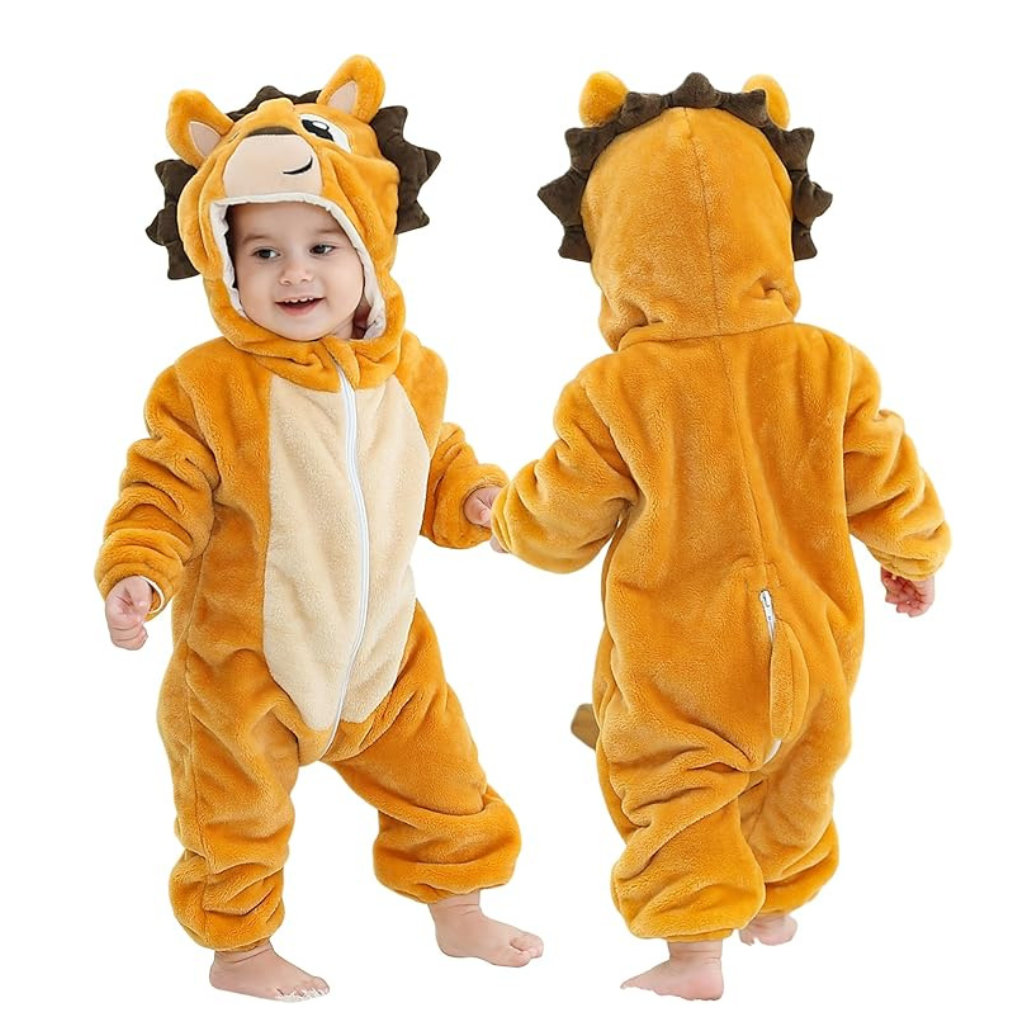 Michley- Unisex Baby Winter Hooded Romper Flannel Lion Style Stitch Animal Long Sleeves Zip Cosplay Dress