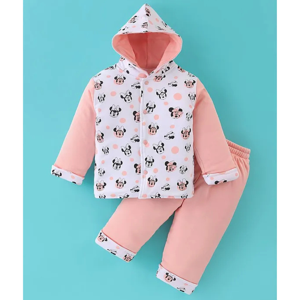 Doreme- Interlock Cotton Full Sleeves Hooded Winter Wear Padded Suits With Text Print