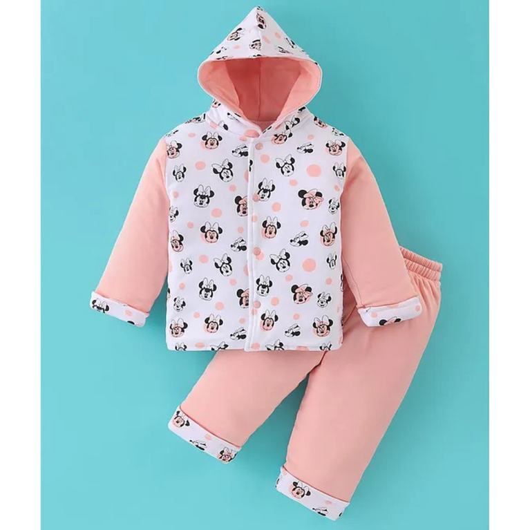 Doreme- Interlock Cotton Full Sleeves Hooded Winter Wear Padded Suits With Text Print