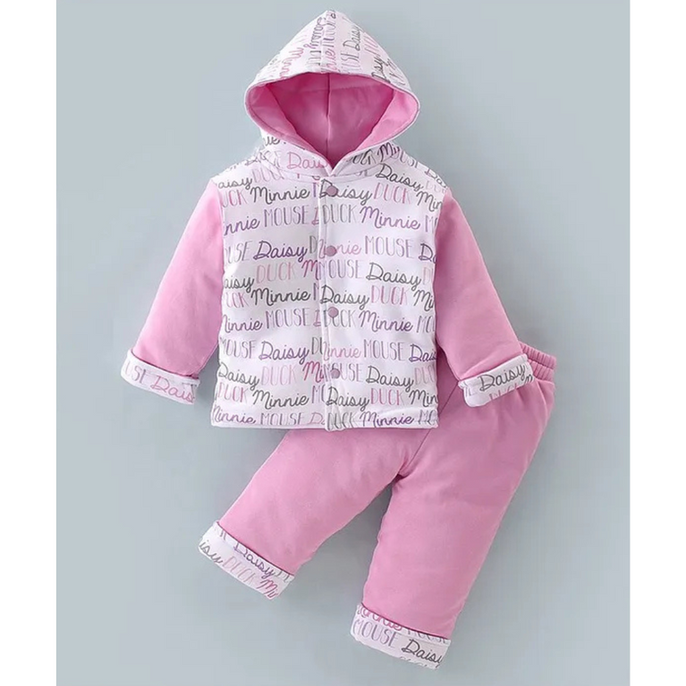 Doreme- Interlock Cotton Full Sleeves Hooded Winter Wear Padded Suits With Text Print