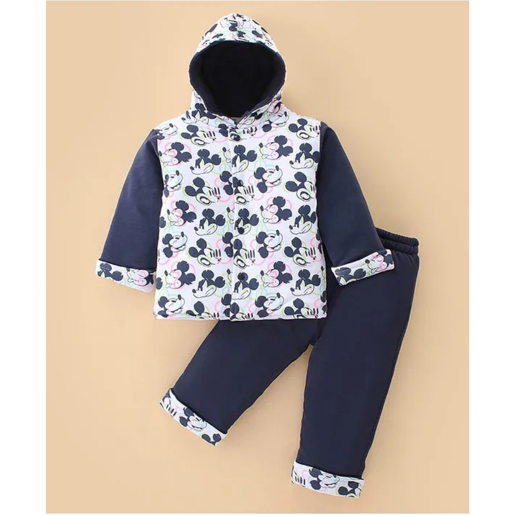Doreme- Interlock Cotton Full Sleeves Hooded Winter Wear Padded Suits Mickey Print