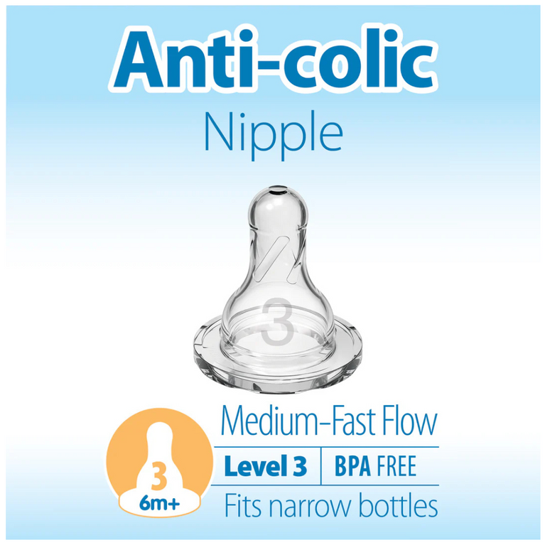 Dr. Brown's Silicone Natural Flow Level 3 Narrow Nipple (Clear) - Set of 2