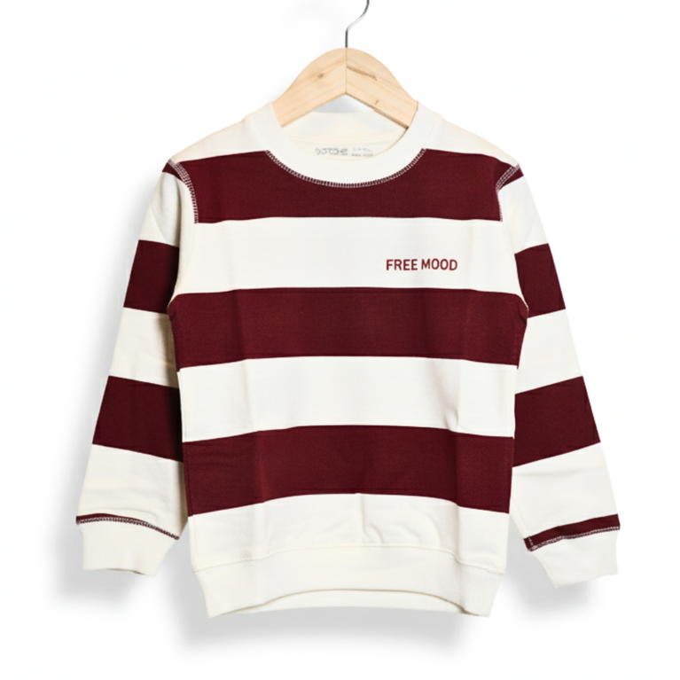 Doreme - Terry Knit Full Sleeves Sweatshirt with Stripes & Text Print