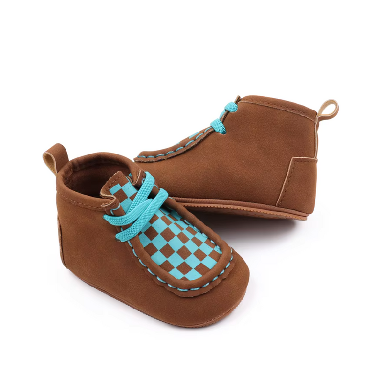 Fashion Trend Baby Casual Shoes Suede Plaid High Top Baby Prewalker Shoes