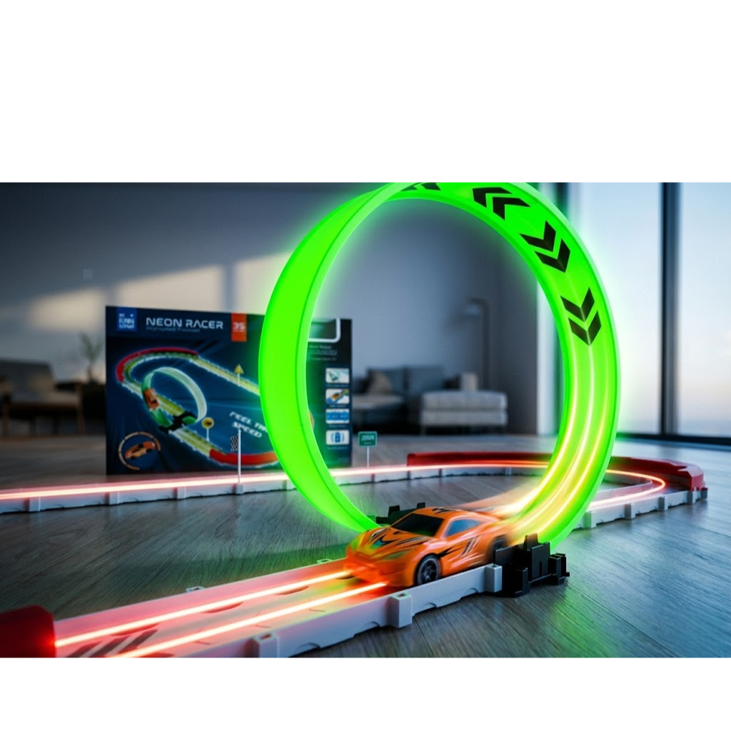 Kids Turbo Racer Loop Track Set High Speed Racing Toy (35 Pieces)