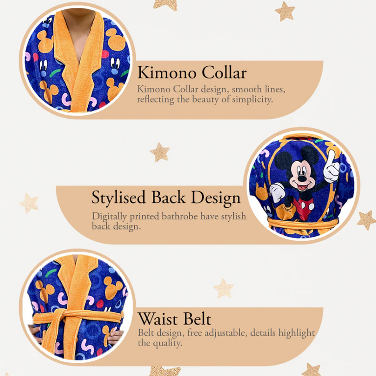 SASSOON Disney Mickey Mouse Printed Cotton Bathrobe for Kids