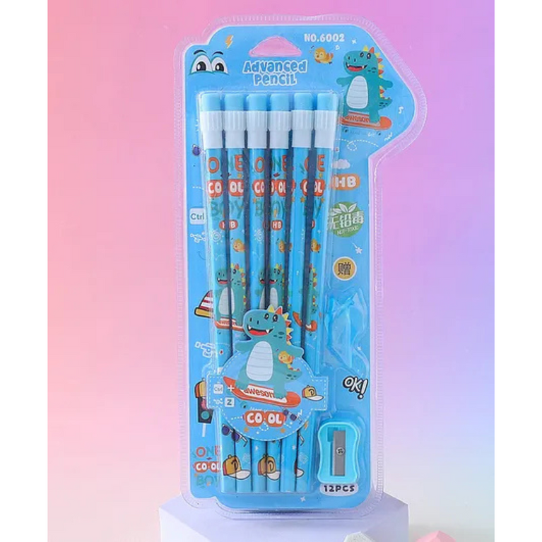 Dino Theme HB Pencils With Sharpener and Pencil Grip ,High-quality Lead, Break-Resistance- 14 Pieces