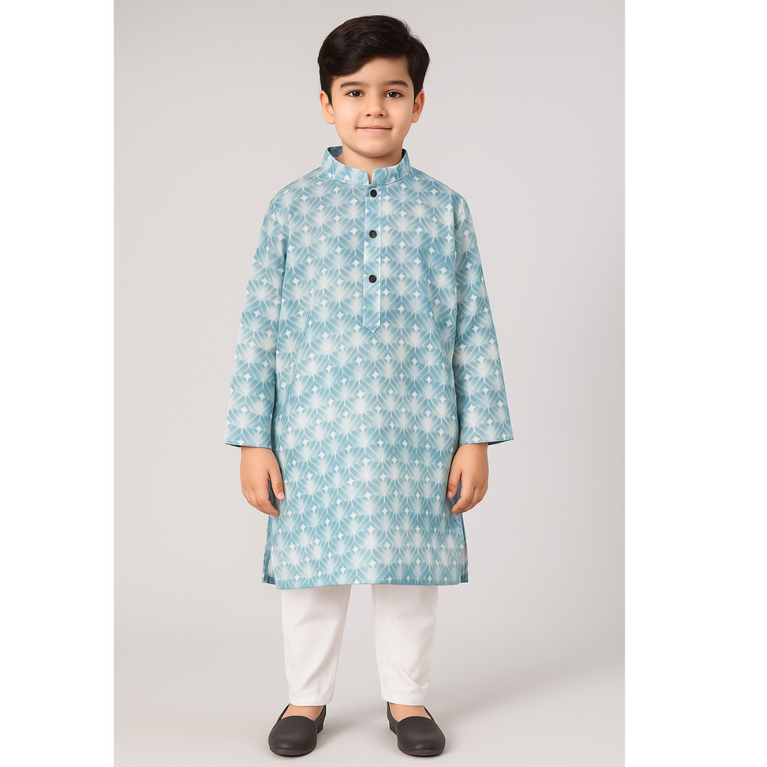 Colors Junior- Mandarin Collar Geometric Texture Printed Full Sleeves Regular Kurta Pajama Set