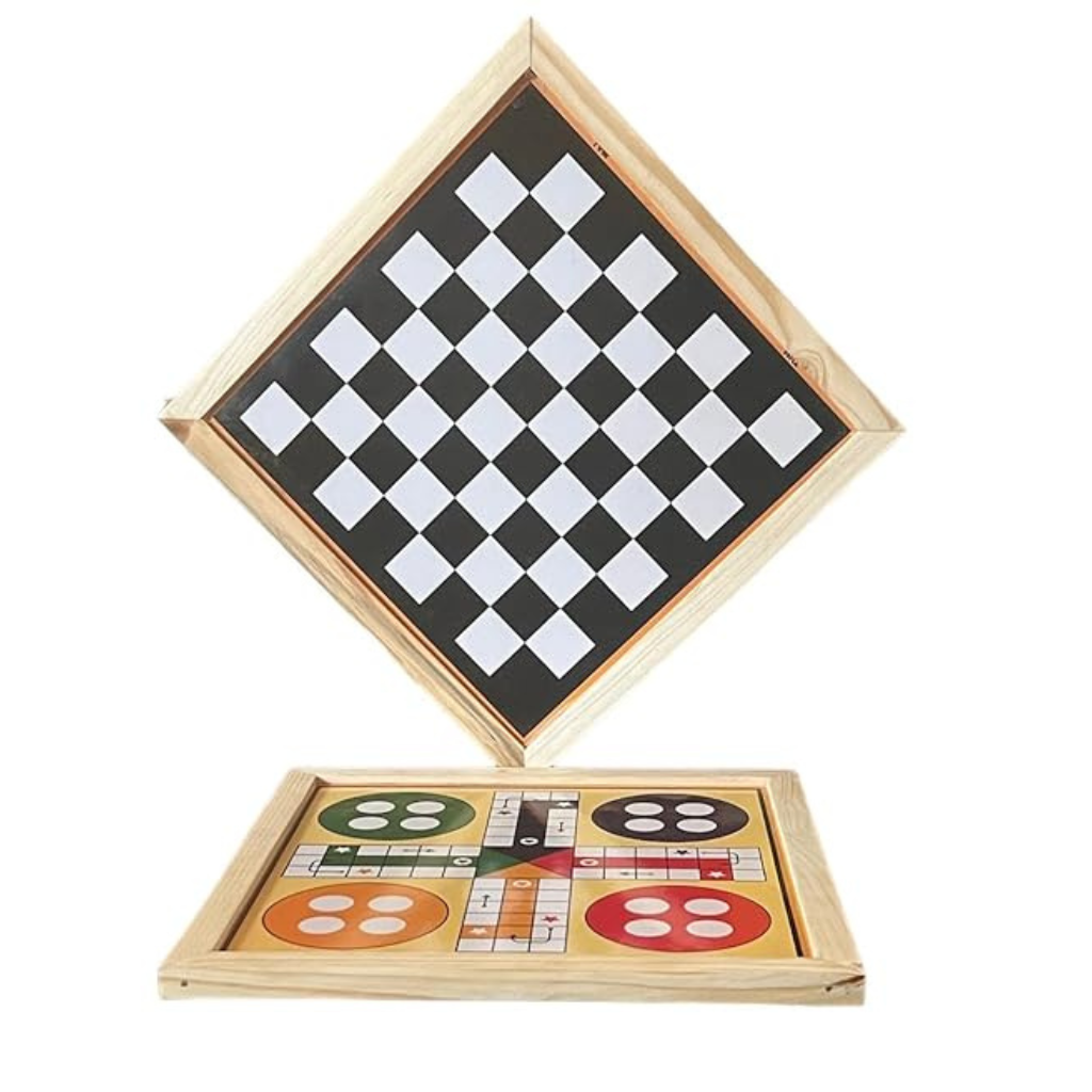 Awals 2-in-1 Wooden Ludo & Snakes & Ladders Board Game | Premium Reversible Family Game Set for Kids & Adults