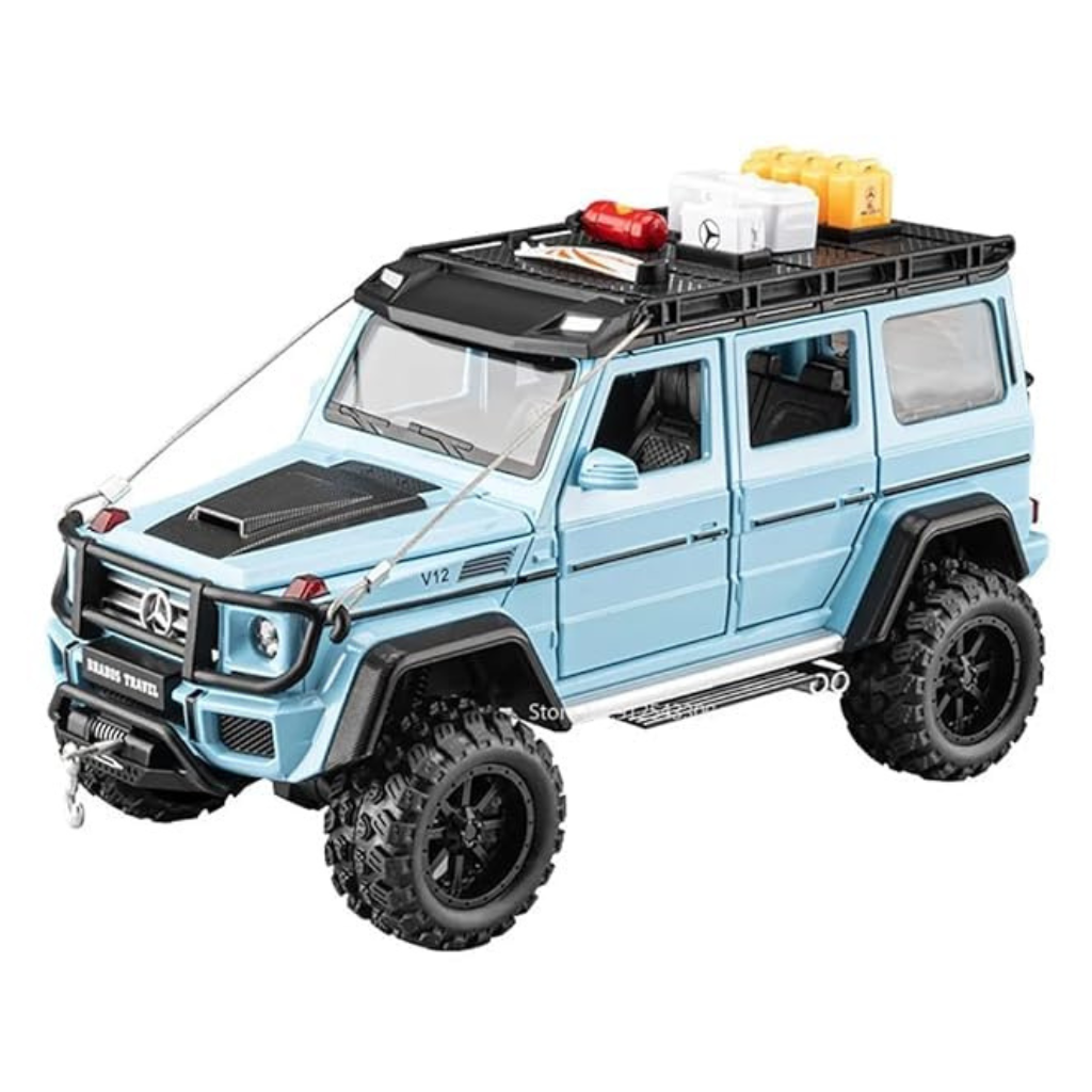 Nino's Mercedes-Benz Brabus 4x4 Diecast Car, 1:24 Scale, Pull Back with Lights & Sound (Blue & Black)