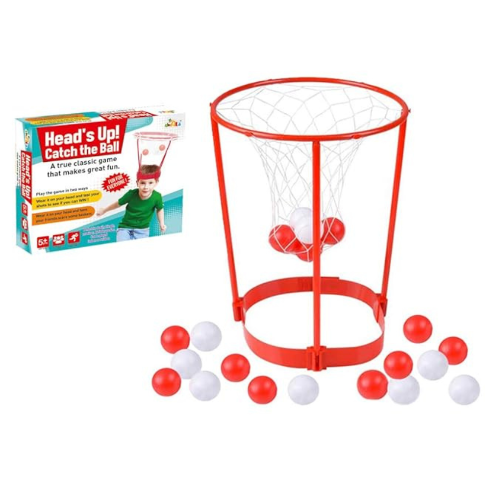 Awals Headband Hoop Ball Catch Game Toy with 10 Balls | Fun Party Favor for Kids | Red