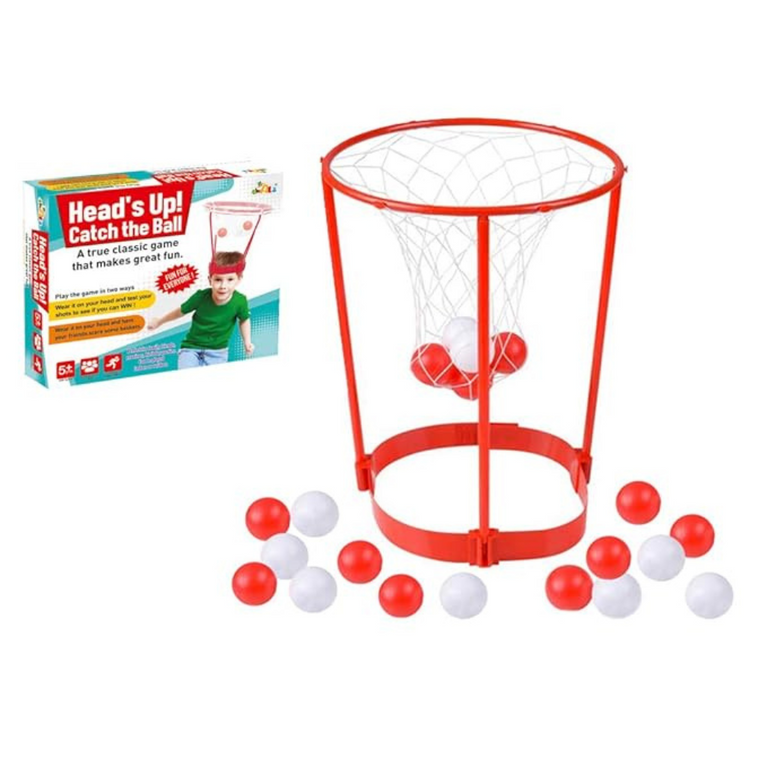 Awals Headband Hoop Ball Catch Game Toy with 10 Balls | Fun Party Favor for Kids | Red