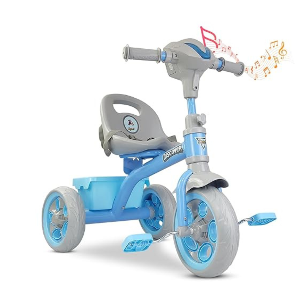 Dash Discover Kids Tricycle with Storage Basket Music Light Safety Belt Adjustable Height