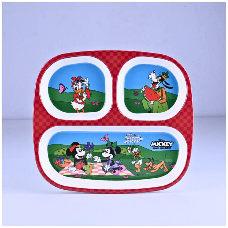 Servewell Mickey Theme 3 Section Plate with Fork & Spoon - Multicolor