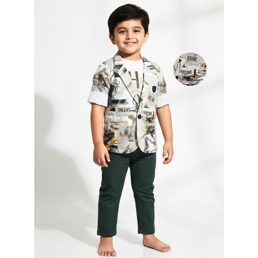 Boys' Urban Print Blazer & Dark Green Pant Set