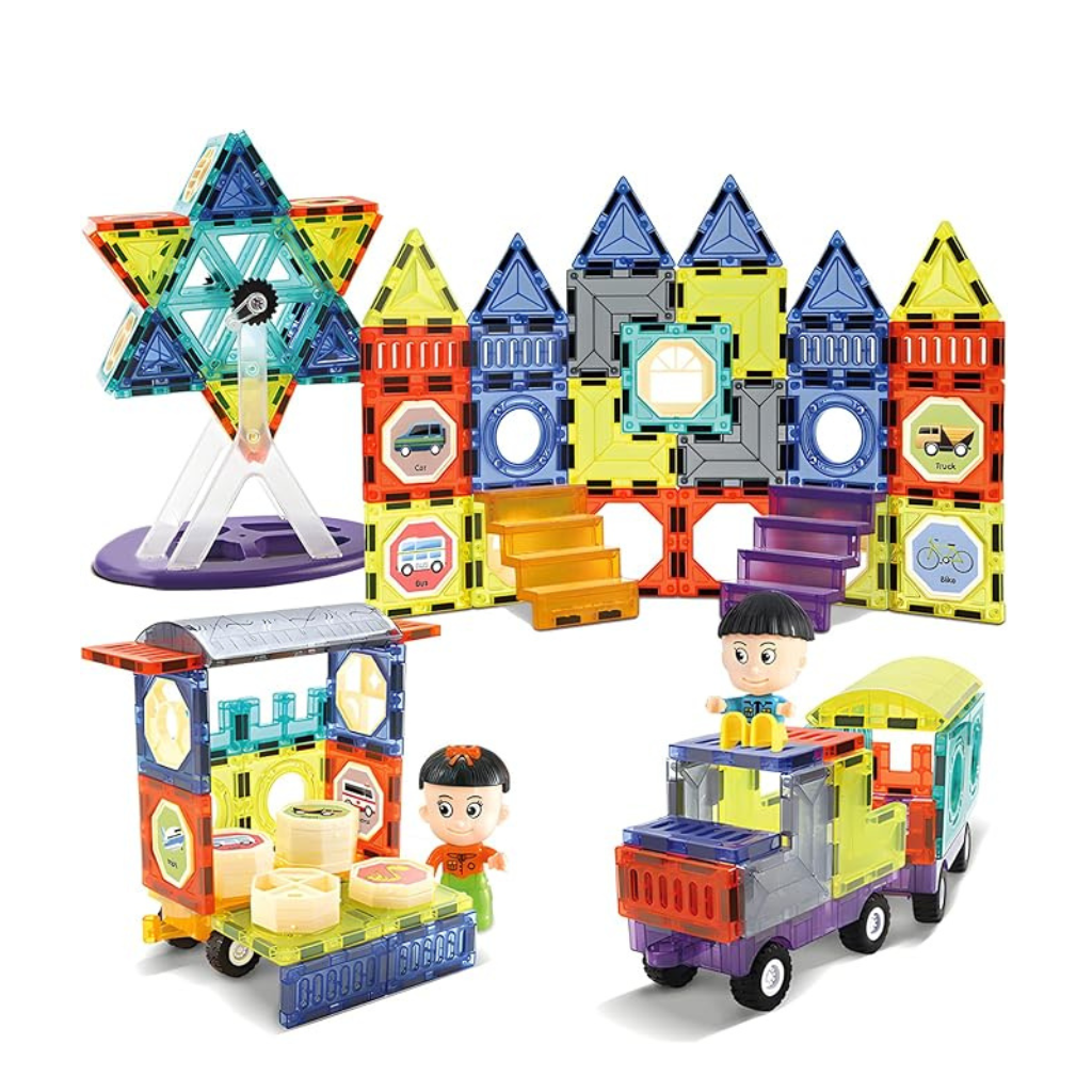 100-Piece 3D Building Blocks Magnetic Tiles ,Unlock Creativity With Master Builders Set-Multicolor