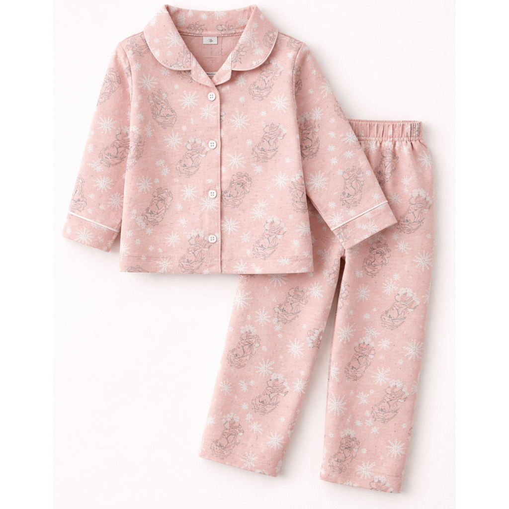 OLLYPOP-Kids Snowflake Character Print Cotton Night Suit Set Soft Comfortable Full Sleeve Nightwear